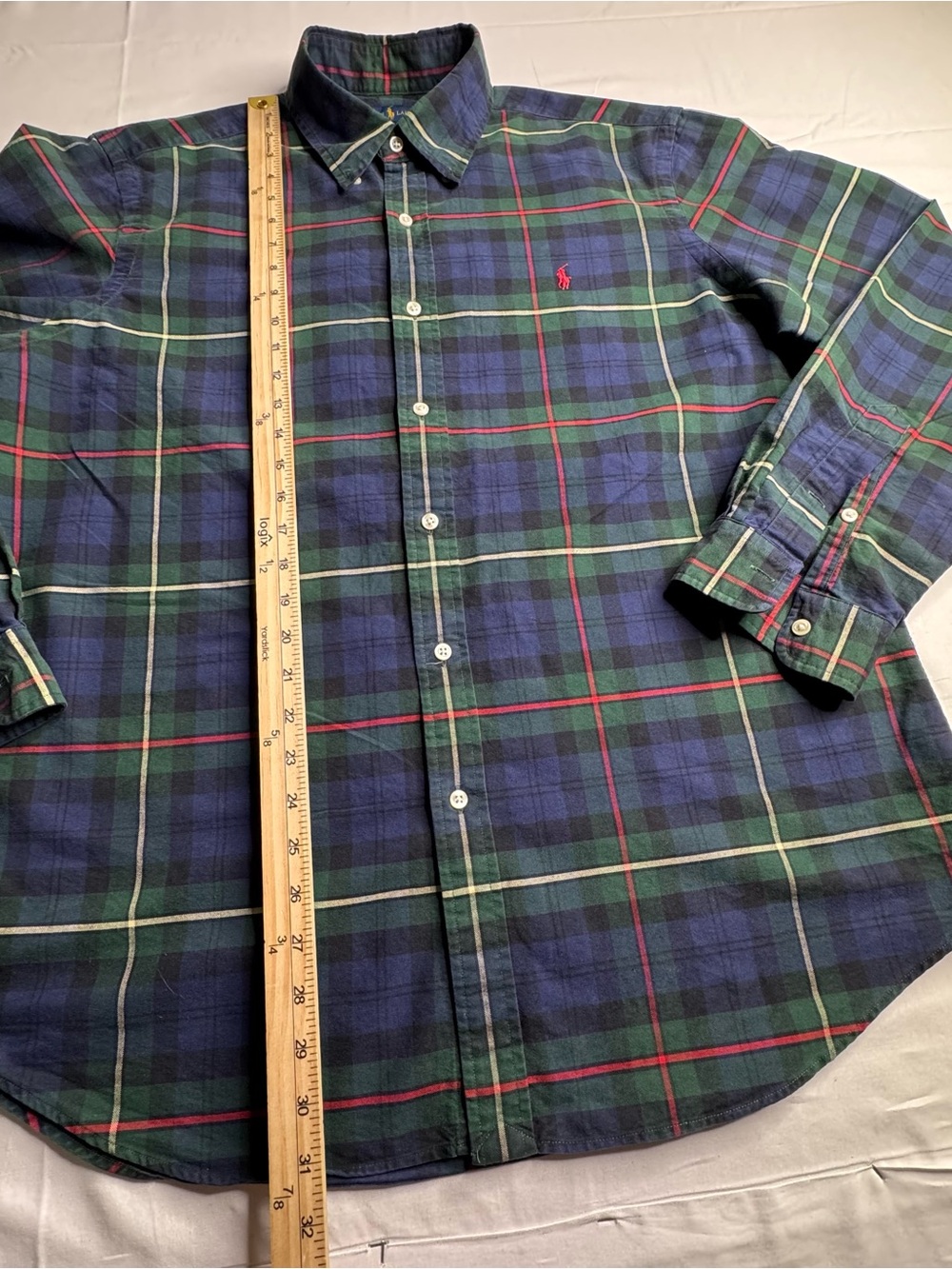 Ralph Lauren Navy, Green & Red Plaid Button-Down Shirt